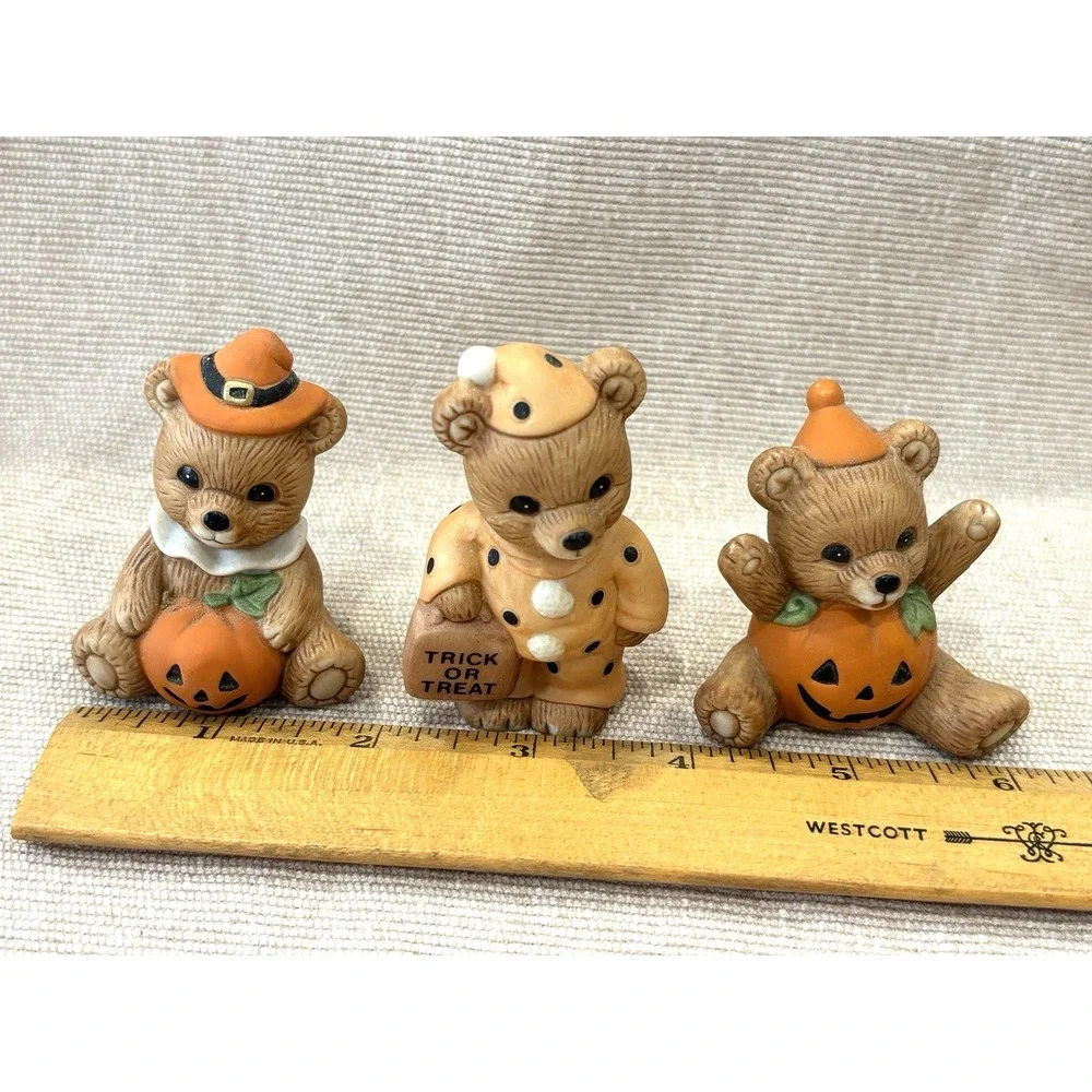 Vintage Halloween Trick or Treat Bears Set Of 3 Ceramic Homco Figurines